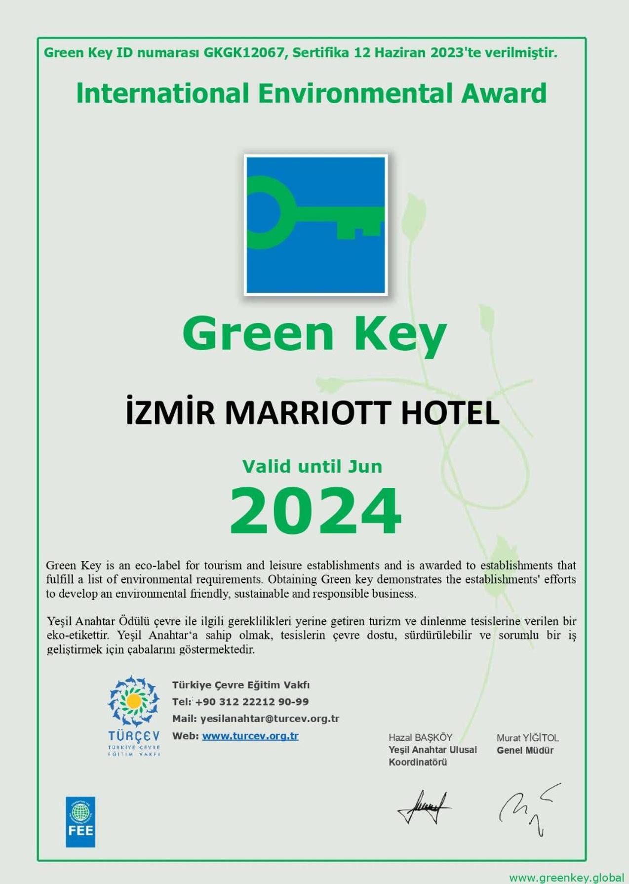 Izmir Marriott Hotel Exteriör bild Green Key label