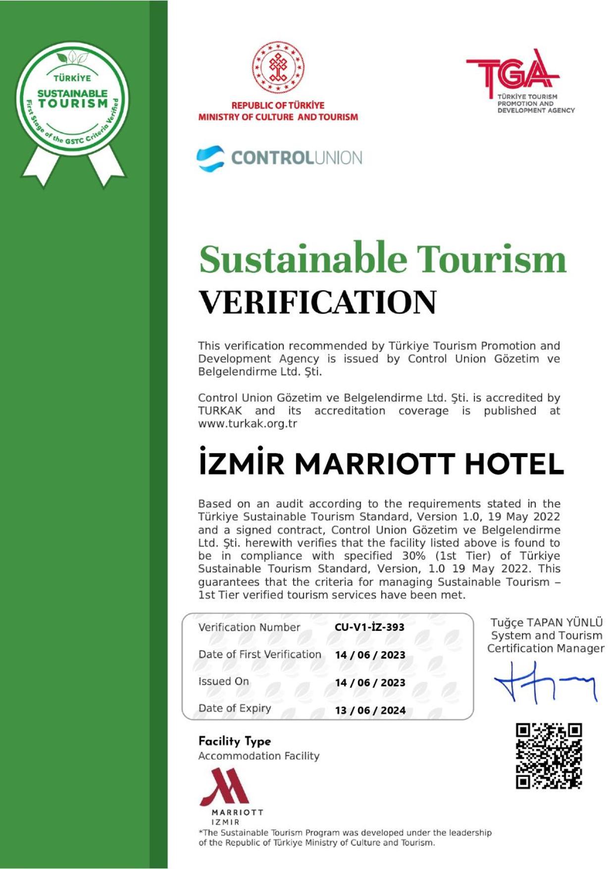 Izmir Marriott Hotel Exteriör bild Verification Certificate